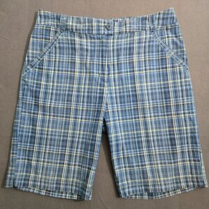Woolrich Women 12 Bluestone Plaid Lightweight Casual Pockets Chino Bermuda Short